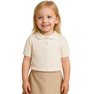 Hope & Henry Girls White Peter Pan Collar Sweater XS 4 Crochet Organic Cotton